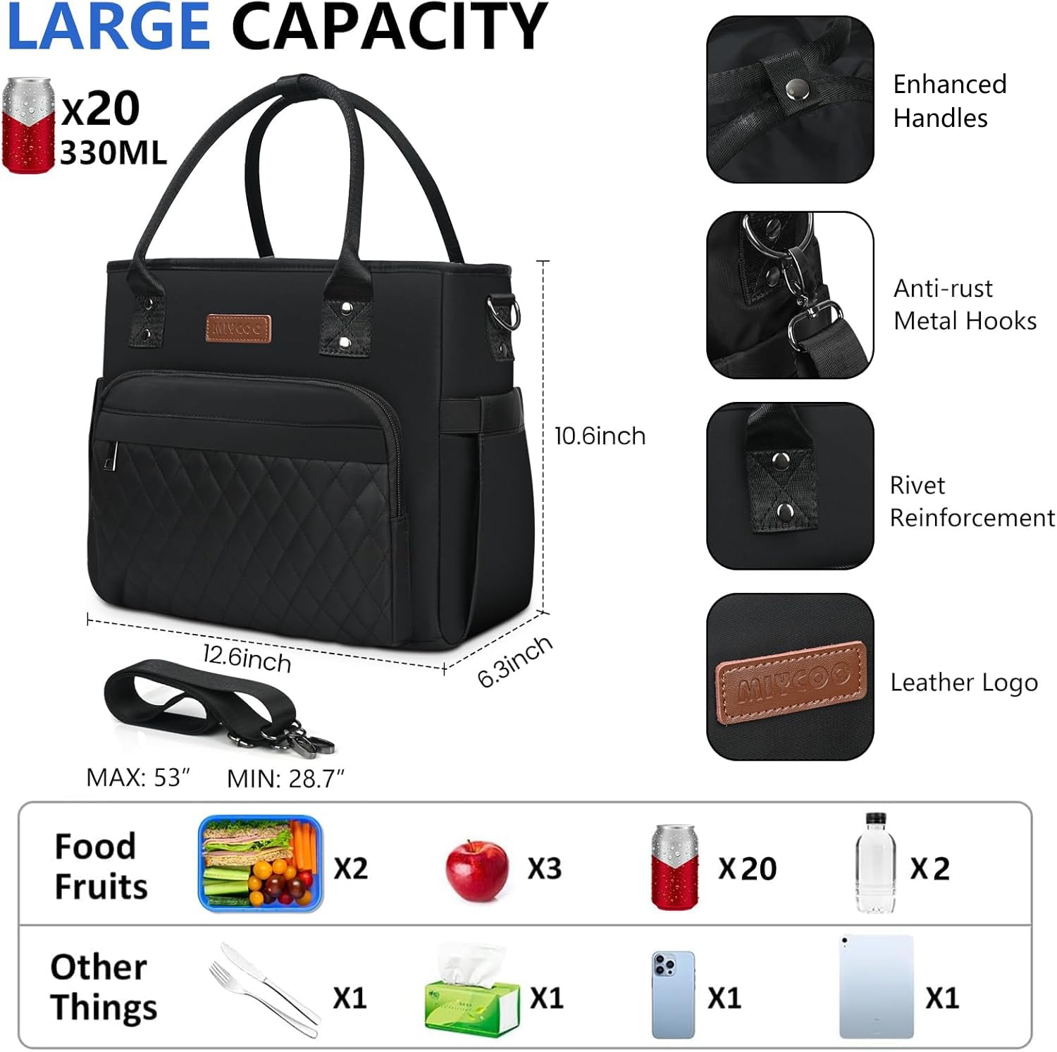 MIYCOO lunch bag side pocket fits a water bottle for easy access