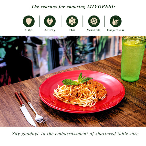 MIYOPESI ceramic-feel melamine plates provide unbreakable reliability for daily use.