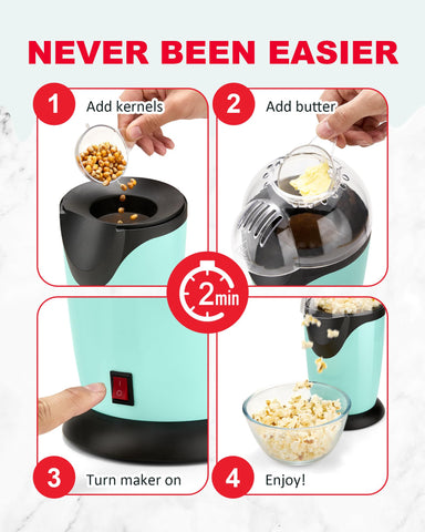 Miyugame fast popcorn under 3 minutes with high-efficiency hot air.
