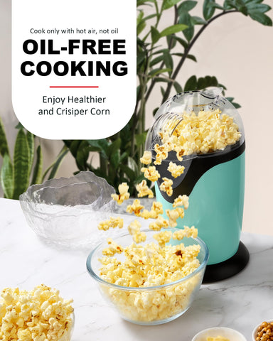 Miyugame oil-free popcorn image emphasizes lighter snacking without added fats.