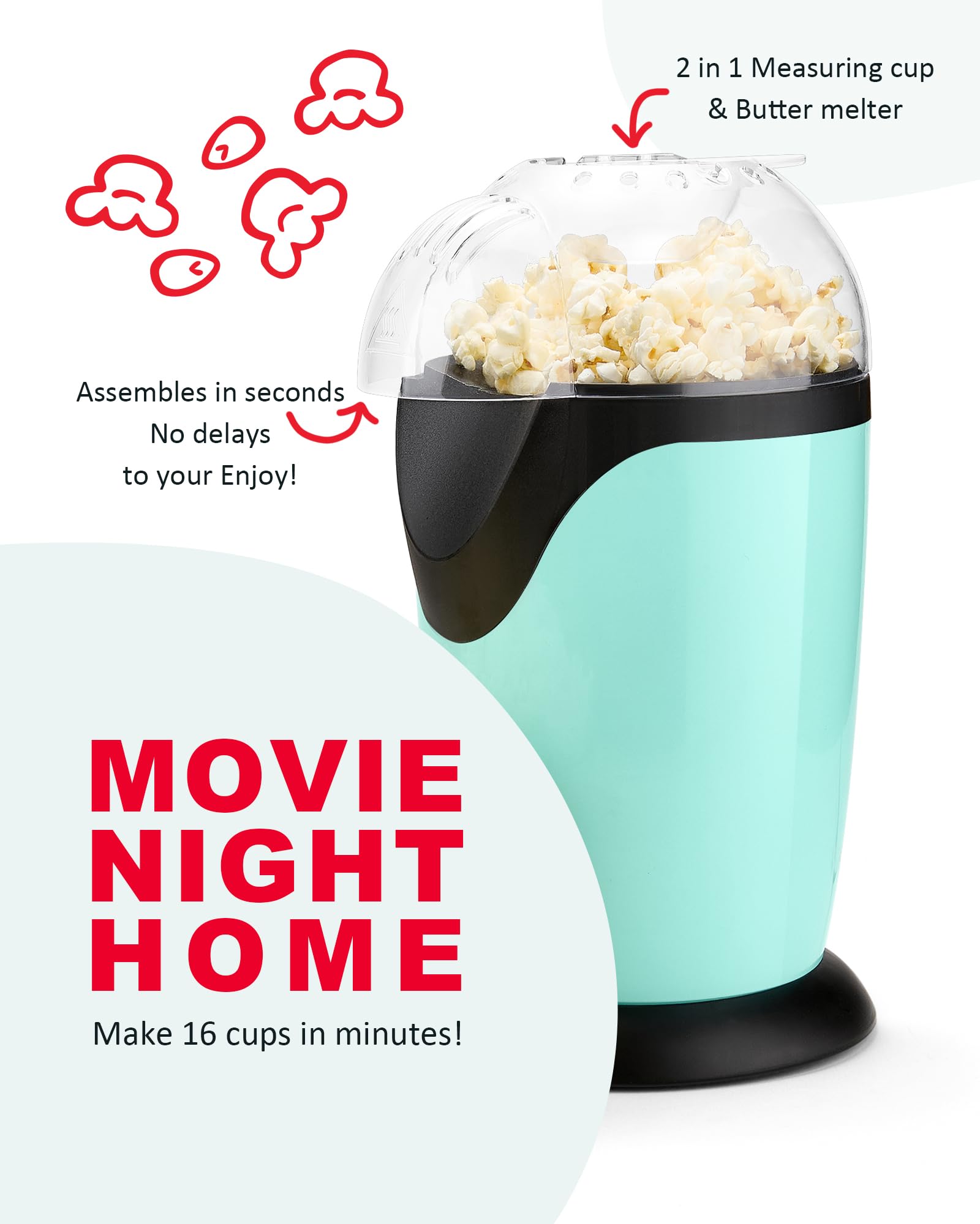 Miyugame popcorn measuring cup butter melter in action for theater-style butter finish.