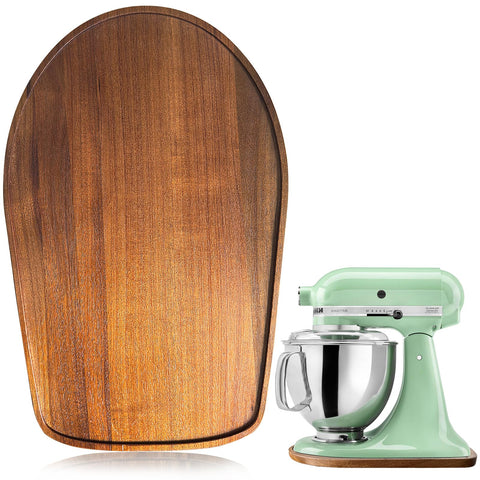 MJFAJAZF acacia wood mixer slider mat on counter shows easy repositioning for KitchenAid 4.5-qt