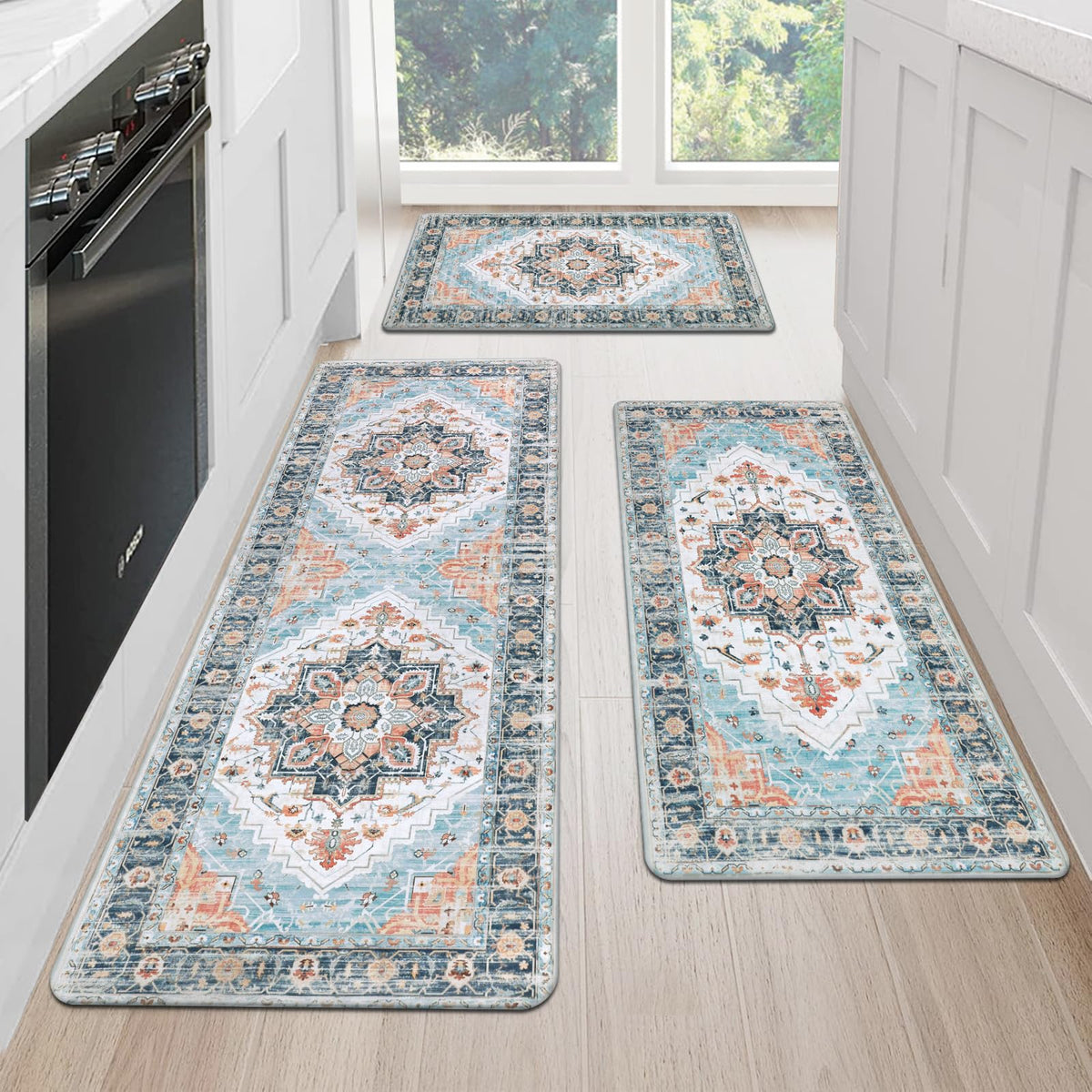 MJIAHOMDEC cushioned kitchen rug set 3-piece for comfortable standing during cooking.