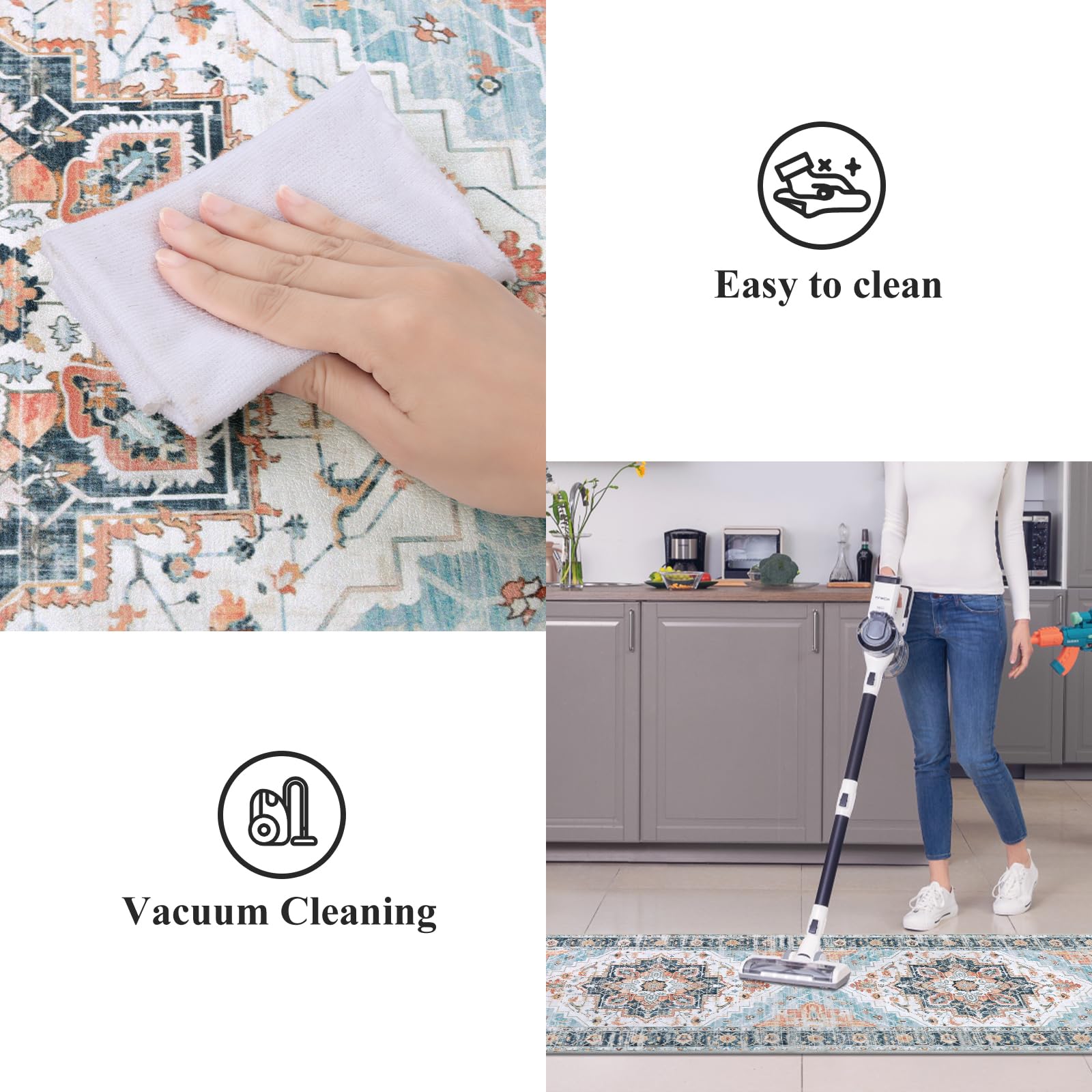 MJIAHOMDEC non-slip backing keeps mats in place on slick kitchen floors.