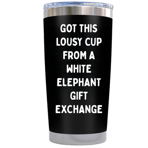 MJZAKEFR funny white elephant tumbler front view keeps beverages at ideal temperatures