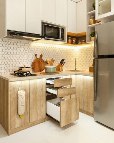 Mkono vertical storage saves space on wall in pantry or laundry