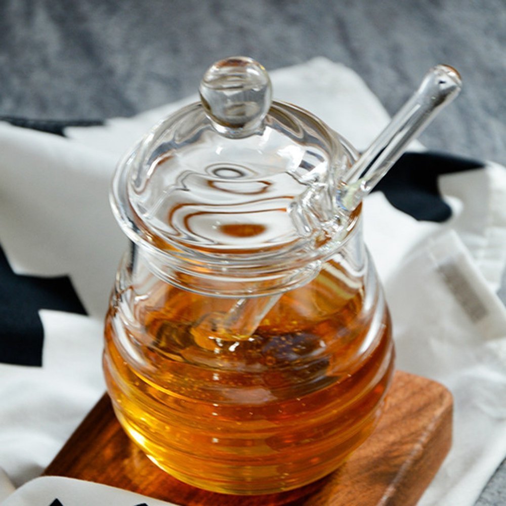 Mkono honey-pot with lid keeps honey fresh and accessible on the counter