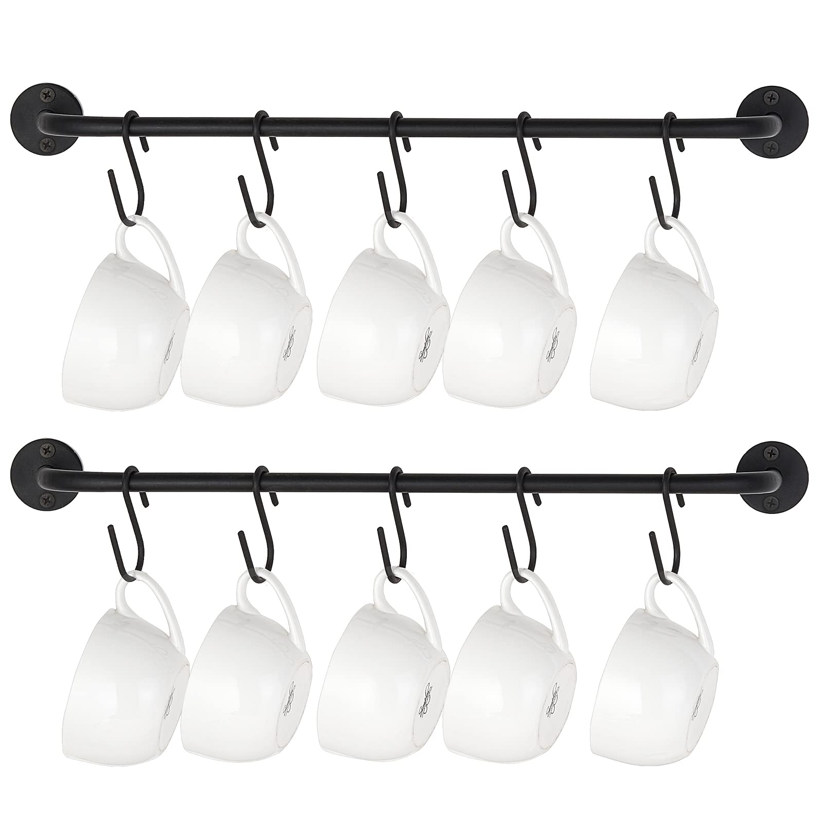 Mkono Mug Holder Wall Rack front view with 10 hooks for organized mugs.