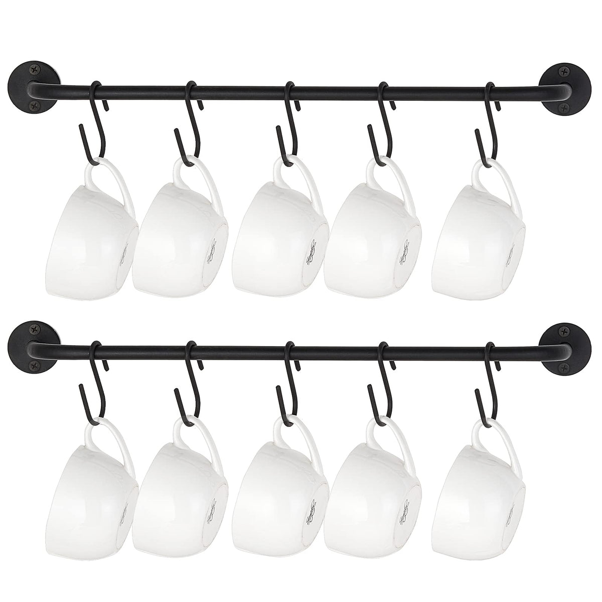 Mkono Mug Holder Wall Rack front view with 10 hooks for organized mugs.