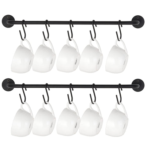 Mkono Mug Holder Wall Rack front view with 10 hooks for organized mugs.