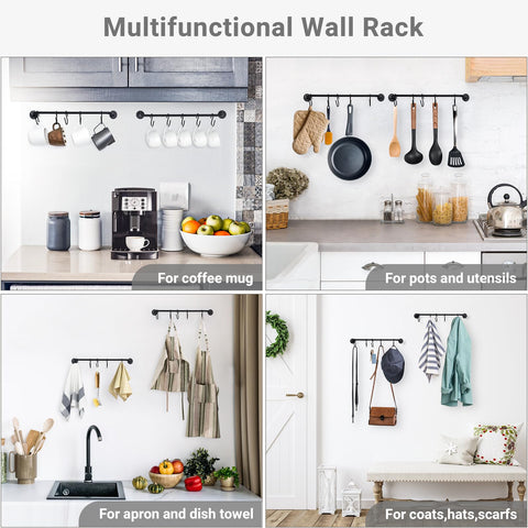 Mkono mug holder wall rack rustic black finish mounted in a kitchen setting.