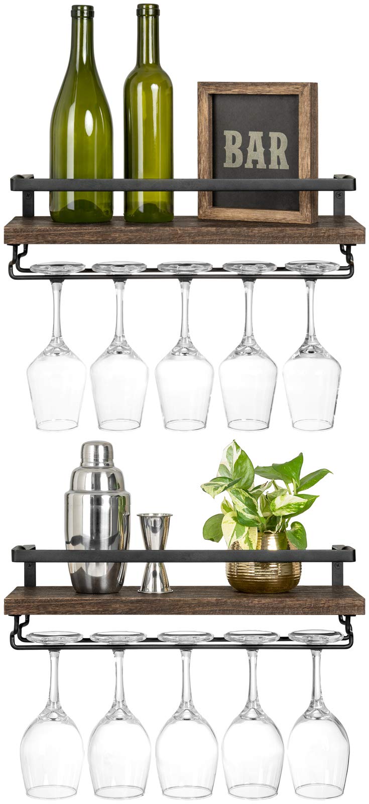 Mkono wall mounted wine rack set 2 with wood rustic finish for space saving storage
