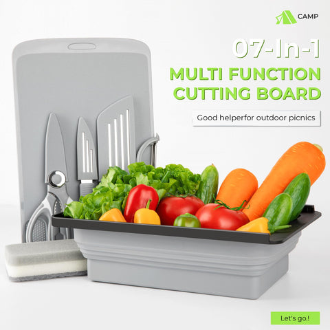 MKOSAB camping knife set for precise slicing during outdoor cooking.
