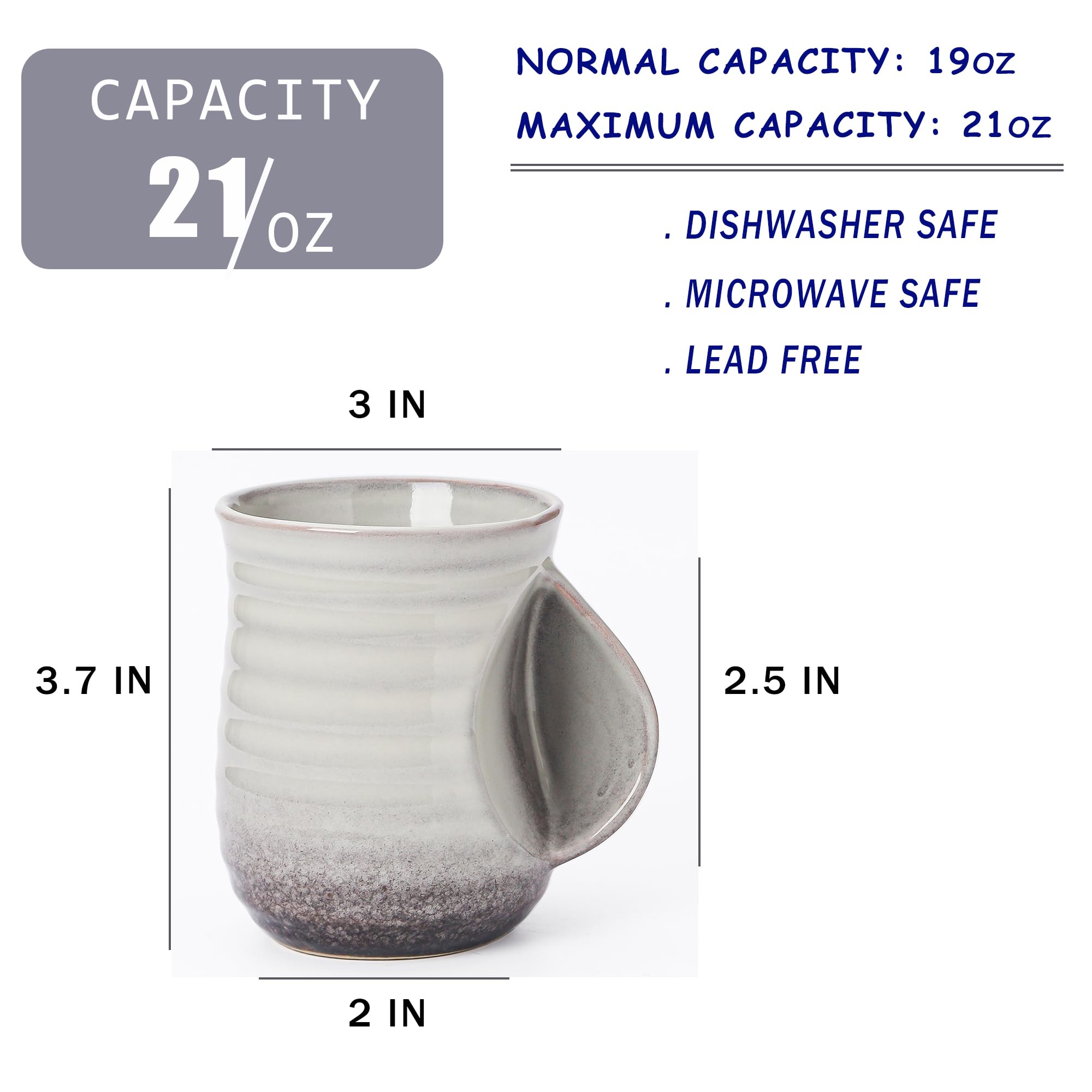 Mkour mug with comfortable handle demonstrated for easy grip during long sessions
