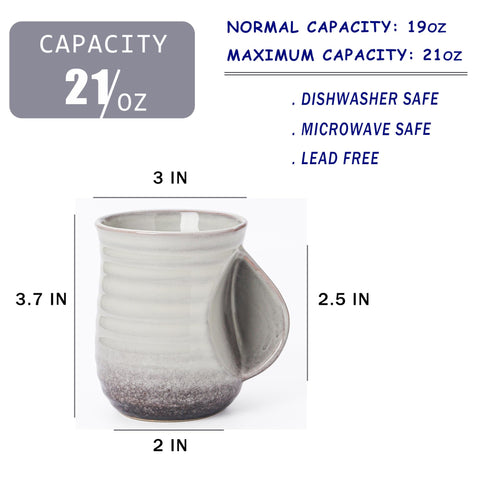 Mkour mug with comfortable handle demonstrated for easy grip during long sessions