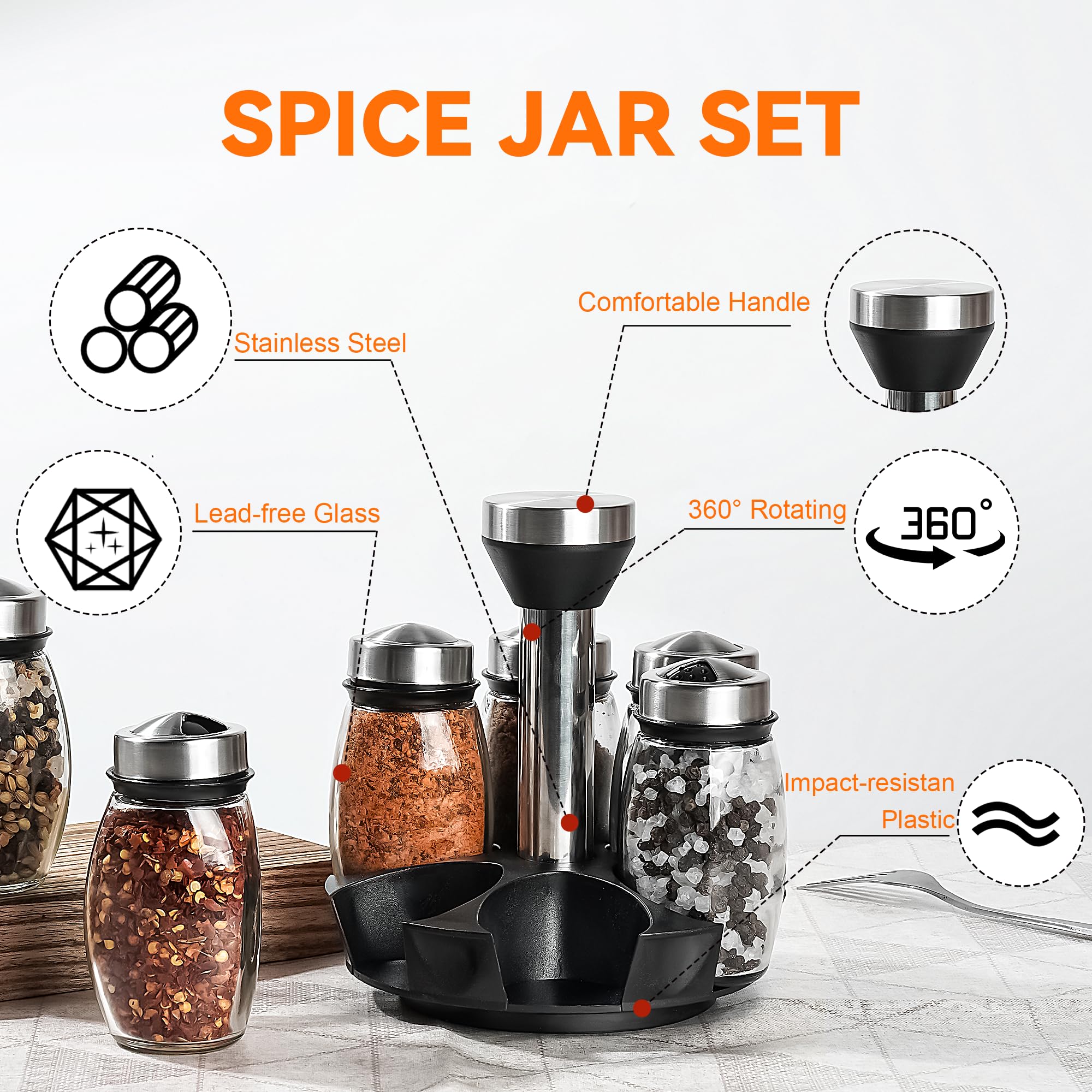 Mlici 360-degree spice rack keeps jars accessible and tidy during cooking.