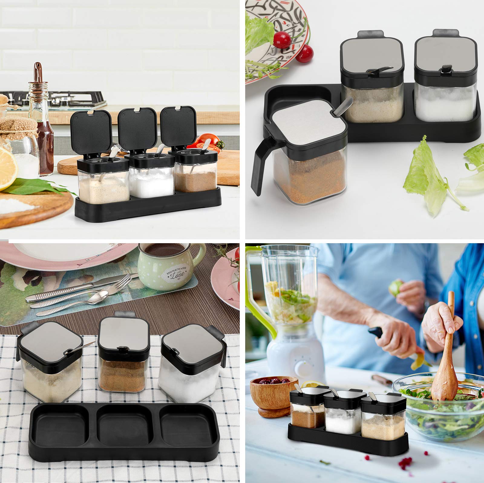 Multiuse storage suitable for salt, sugar, herbs, and toppings.