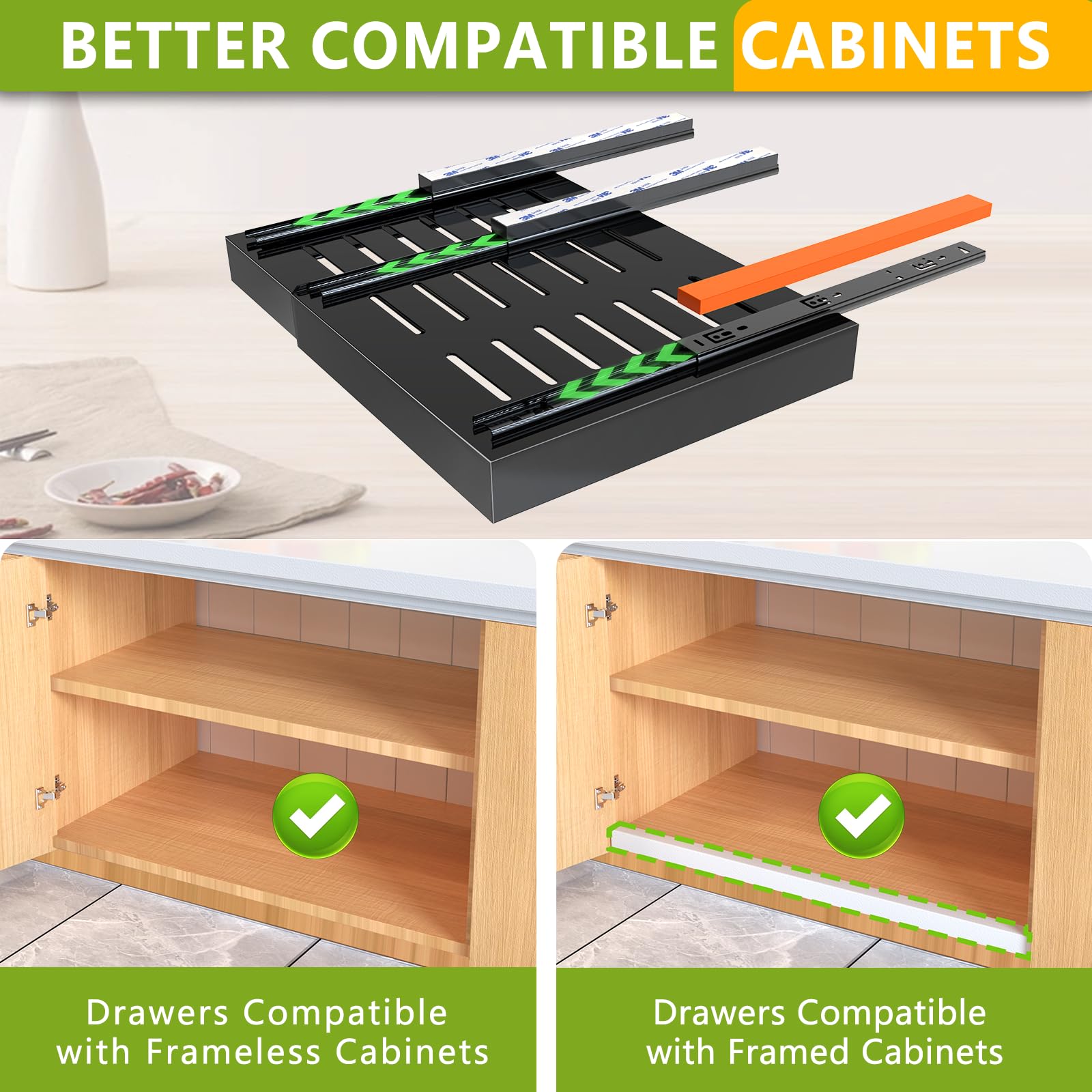 Mlinavn adjustable width extension improves cabinet organization for various shelf sizes.