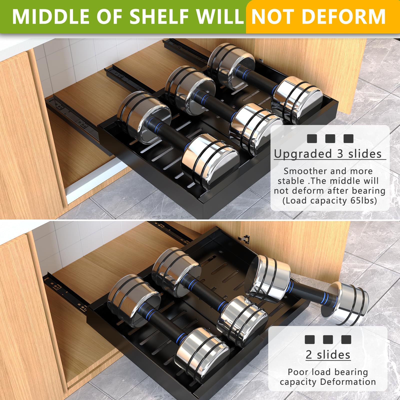 Mlinavn damped guide rails glide smoothly to reduce noise and effort.
