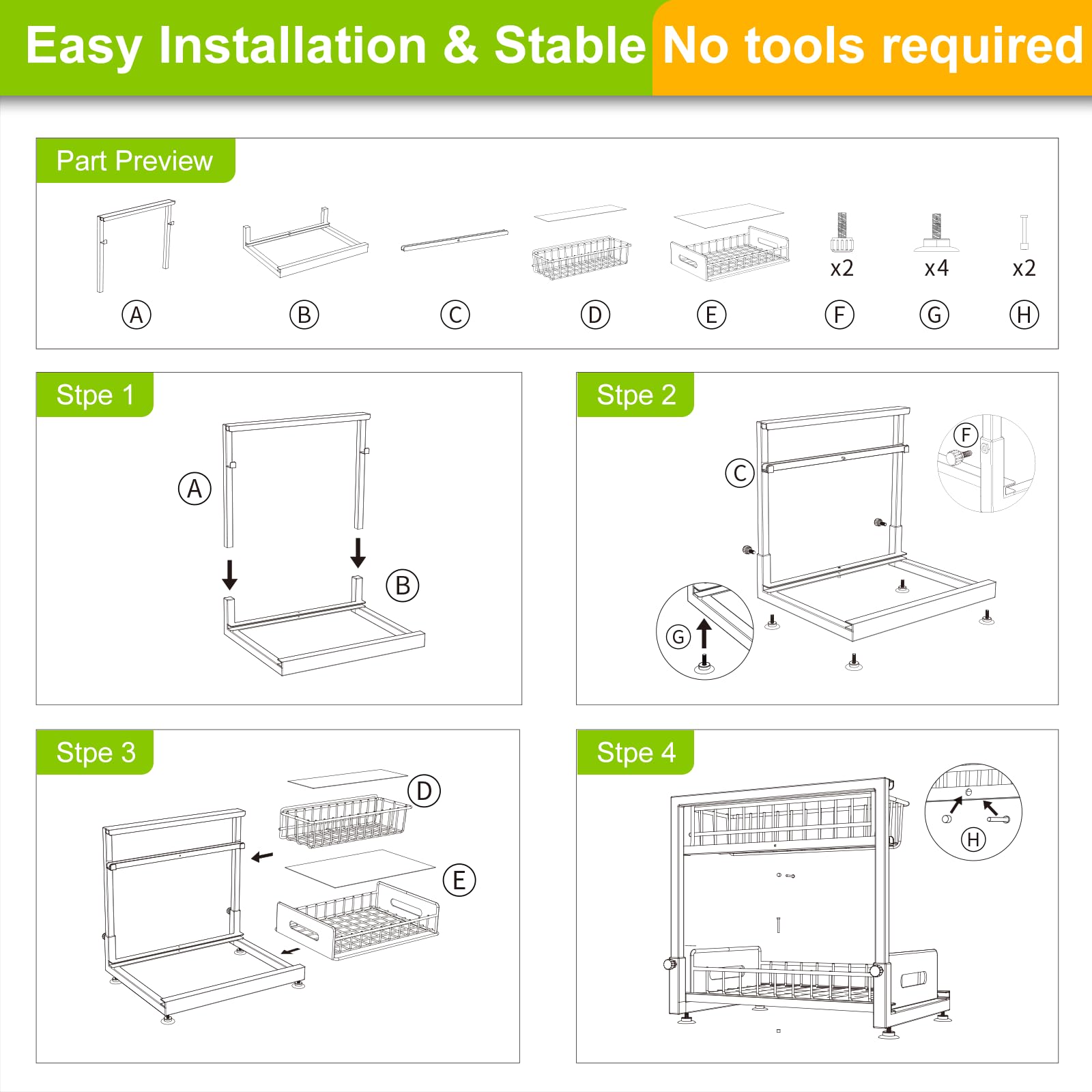Easy installation and quick cleanup for under sink storage
