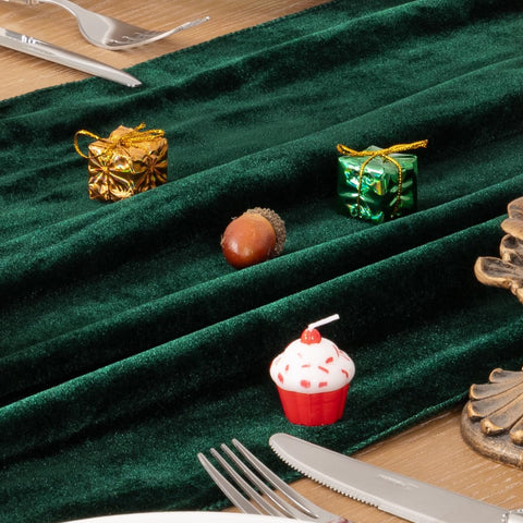 MLMC velvet runner with glossy sheen enhances holiday table styling