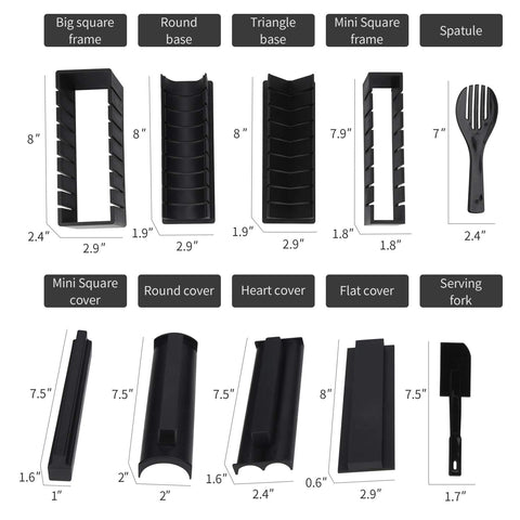 MLRYH Sushi Making Kit contents layout highlighting variety of shapes and chopsticks