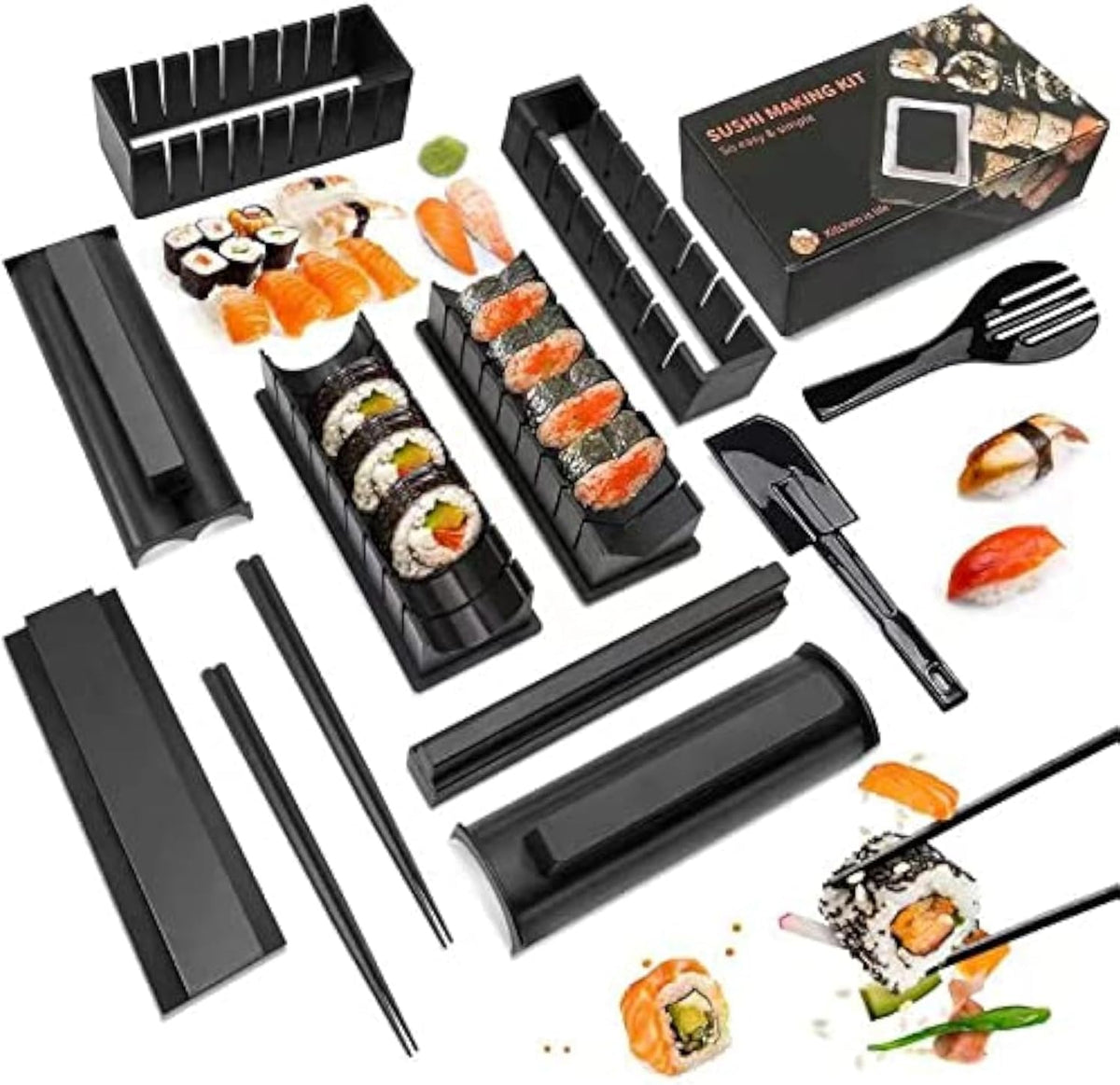 MLRYH Sushi Making Kit front view showing 12 pieces for easy home sushi making
