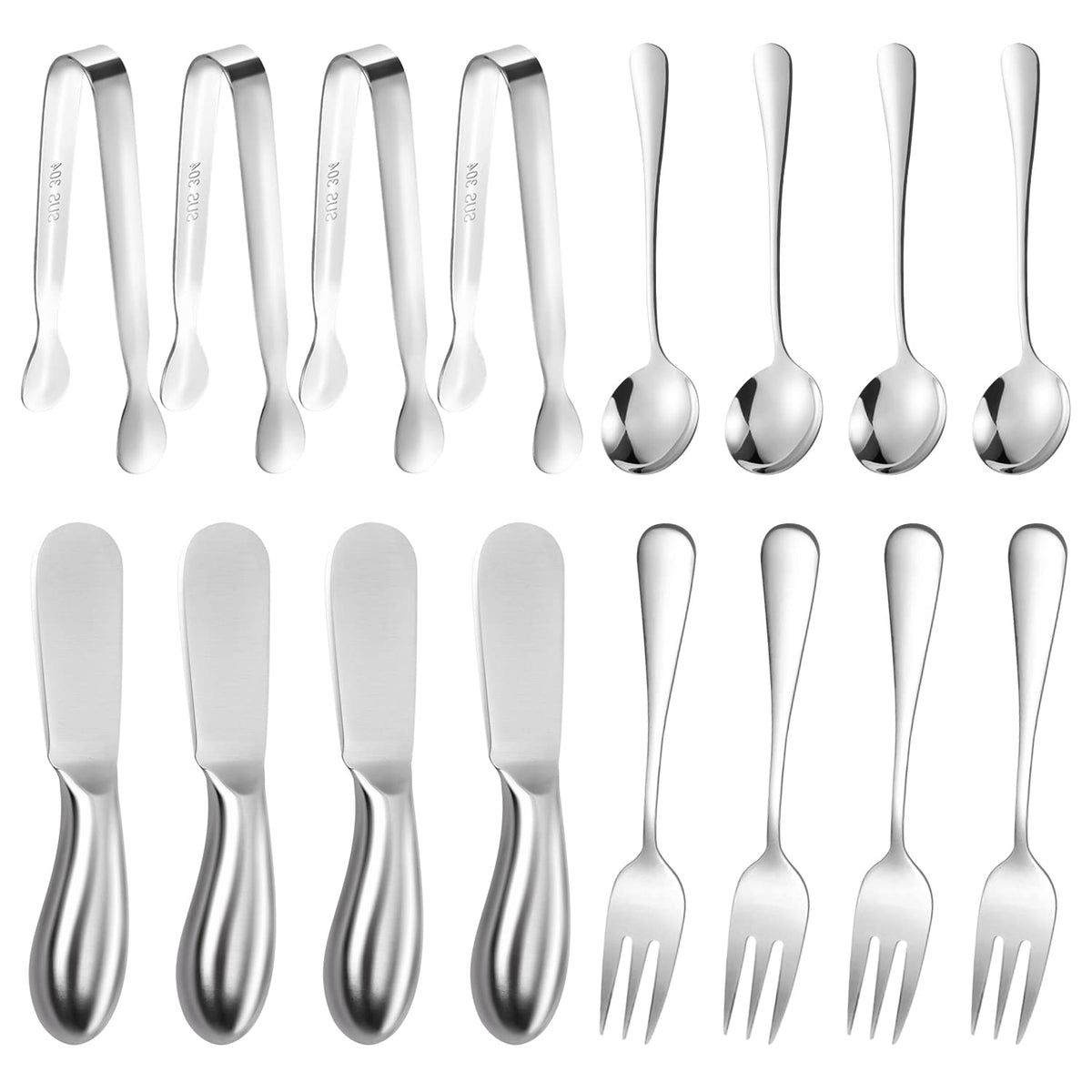 Mlurcu cheese butter spreader set 16pc stainless steel, ideal for smooth butter and cheese serving.