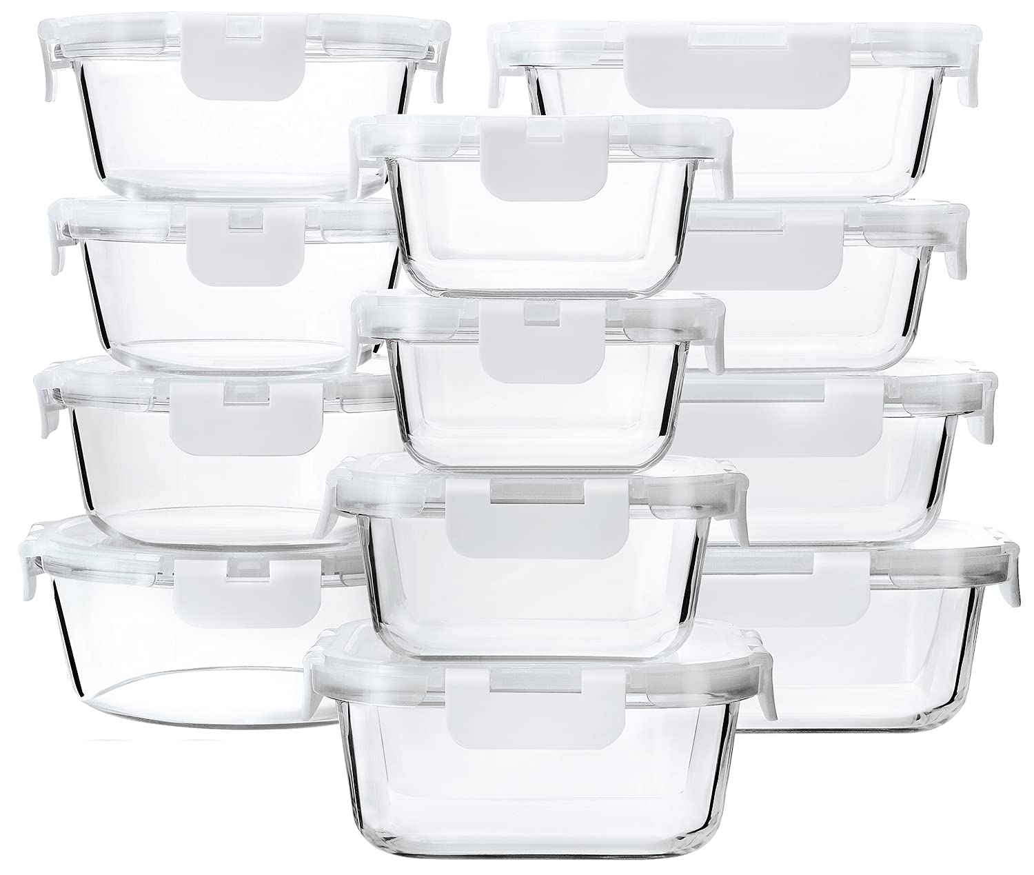 M MCIRCO 24-piece glass containers, top view, varied sizes for meal prep.
