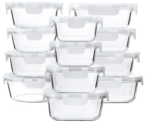 M MCIRCO 24-piece glass containers, top view, varied sizes for meal prep.