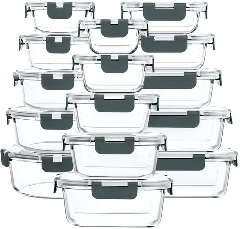 M MCIRCO glass storage set with lids provides airtight freshness for organized fridge storage.