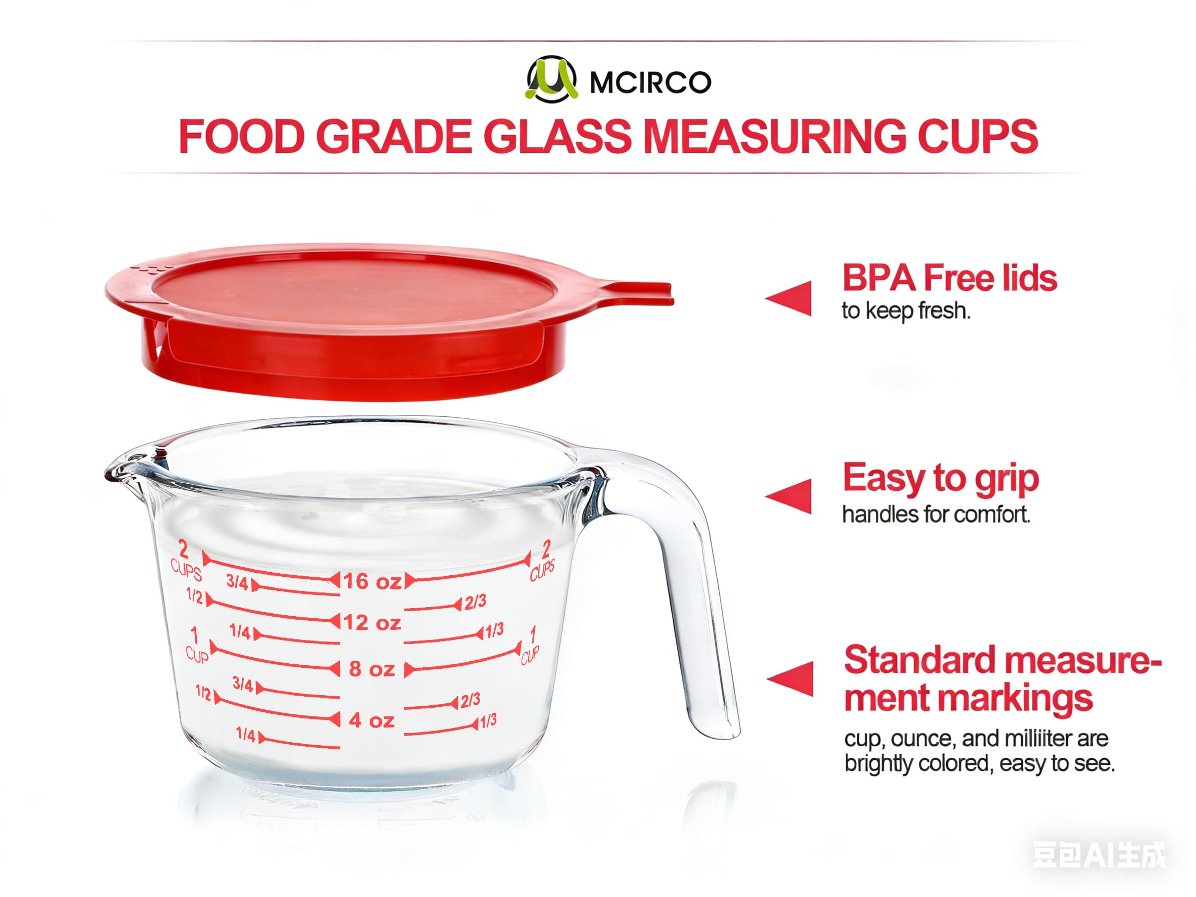 M MCIRCO glass measuring cups 4 cup with lid for fresh storage.