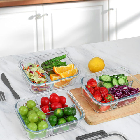 M MCIRCO containers are microwave, oven, and dishwasher safe with lids removed for heating.