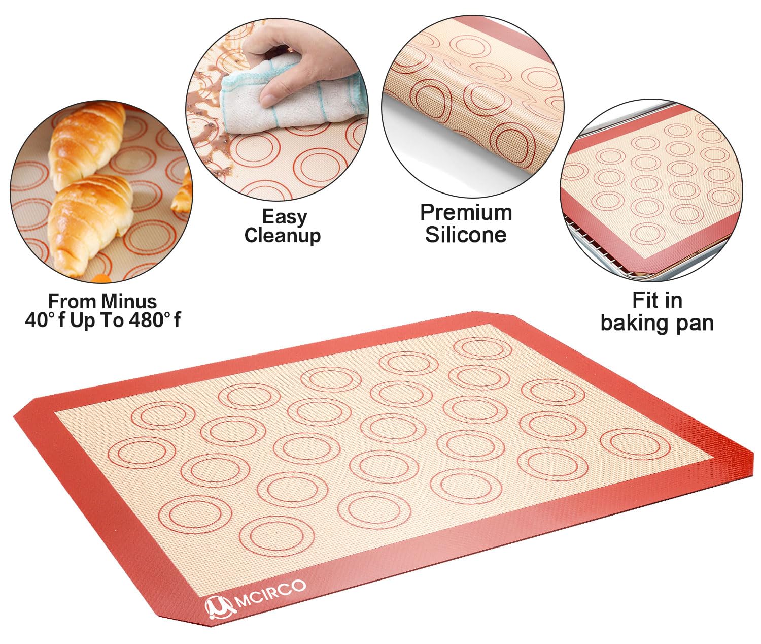 MMcirco silicone baking mat 15x11 inches for non-stick baking