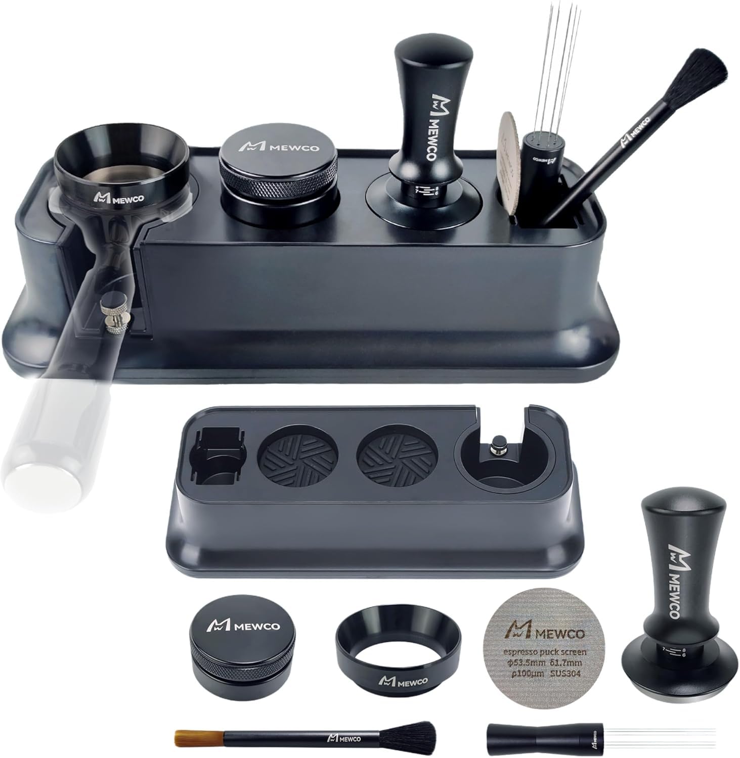 MMEWCO espresso tamper station with 54 mm base for consistent extractions