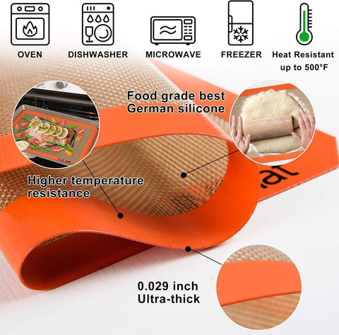 MMMAT silicone baking mat heats to 500°F for versatile baking applications.