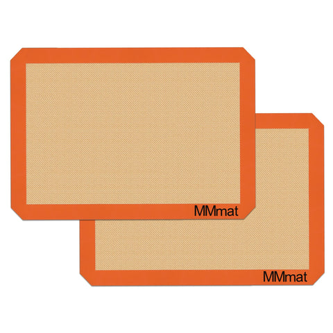 MMMAT silicone baking mat quarter-sheet in use, non-stick surface for easy food release.