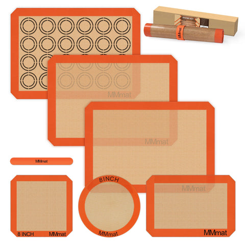 MMMAT silicone baking mats showing heat resistance up to 500°F for versatile oven use.