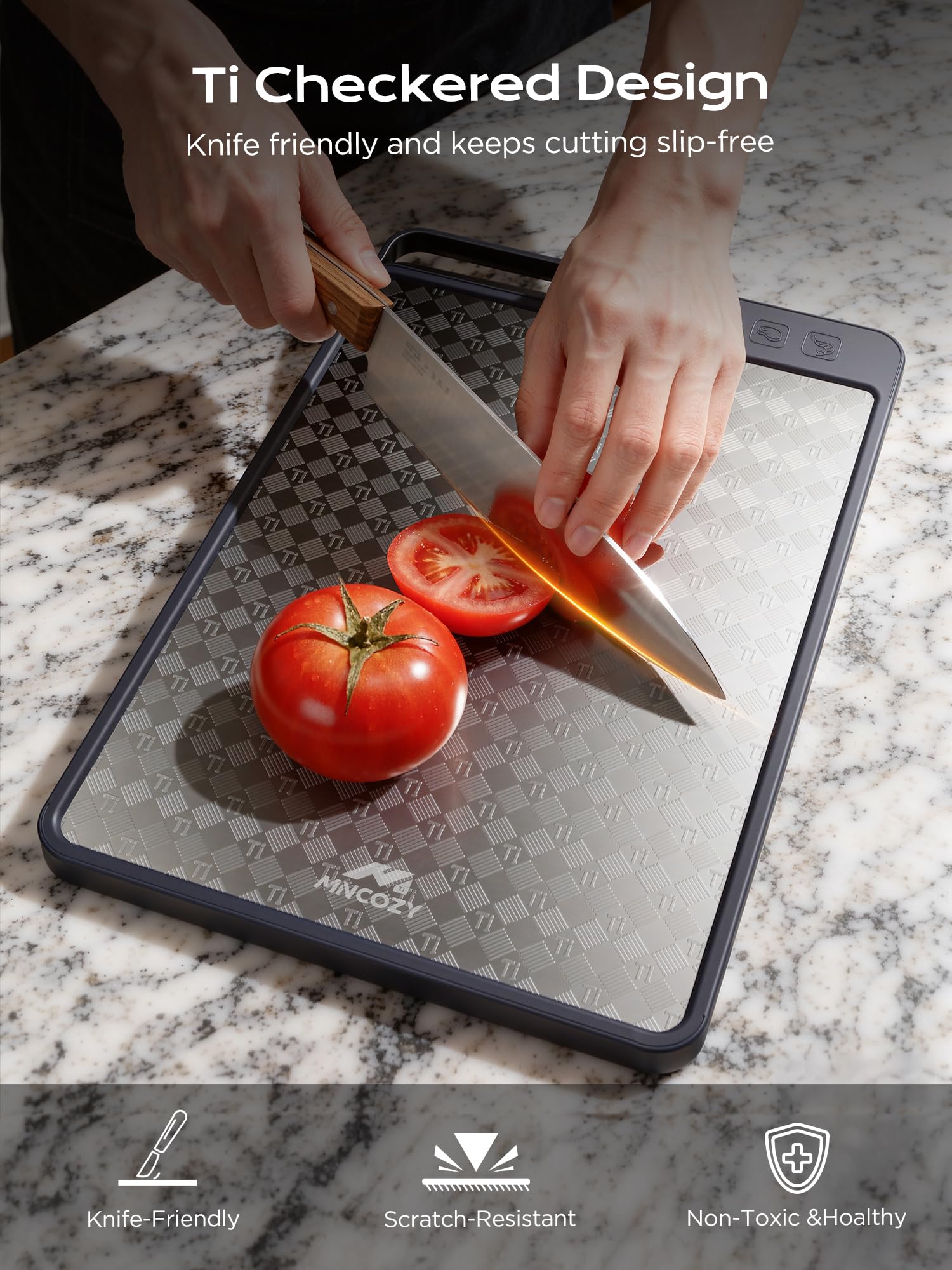 MNCOZY cutting board is non-toxic and food-grade for safe daily use.