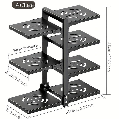 Mnftive holds up to 15 lbs per tier, perfect for heavy pots.