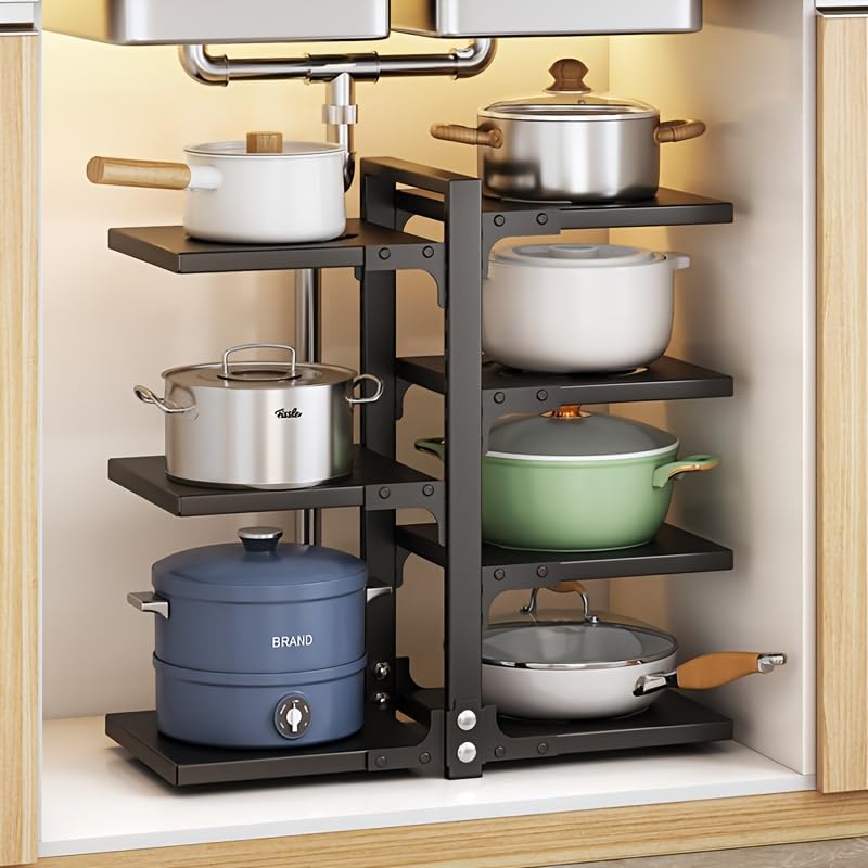 Mnftive vertical stack design doubles cabinet capacity for lids and pans.