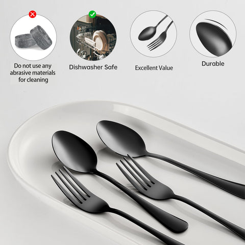 MNLWSP black spoons close-up emphasizes smooth edges for comfortable eating.
