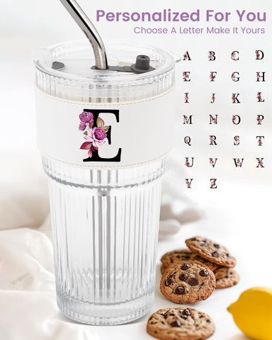 MNZZ ribbed glass cup with straw ideal for iced tea and coffee