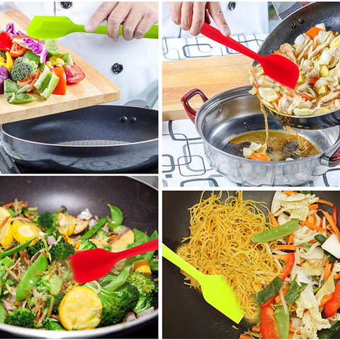 MOACC silicone spatula in use with batter, ideal for scraping bowls.