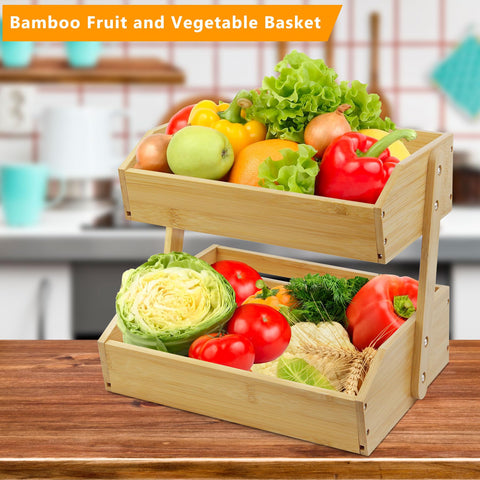 Mobzio bamboo fruit basket display with natural decor and airflow