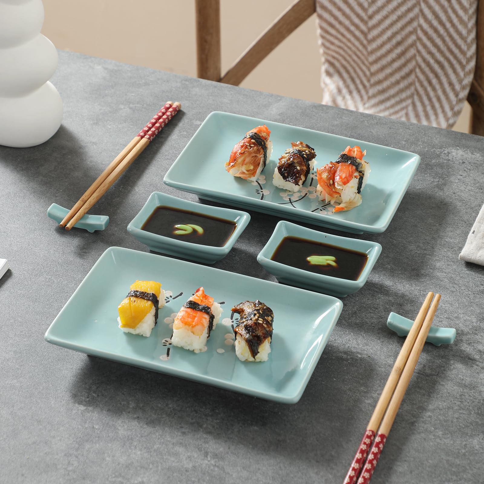 Mocerakai soy sauce bowls complete the sushi set for dipping sauces
