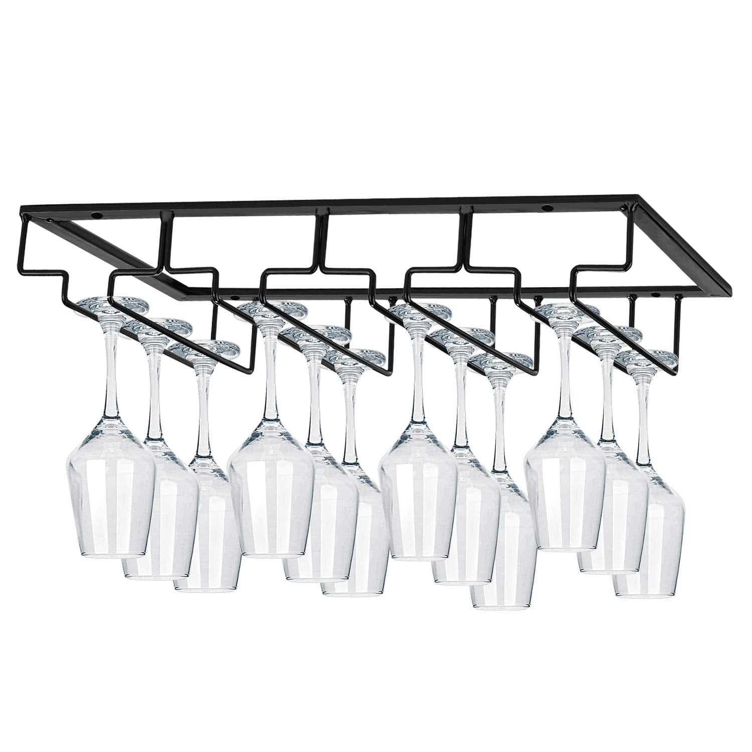 MOCOUM under-cabinet stemware rack with four rows for organized wine glasses