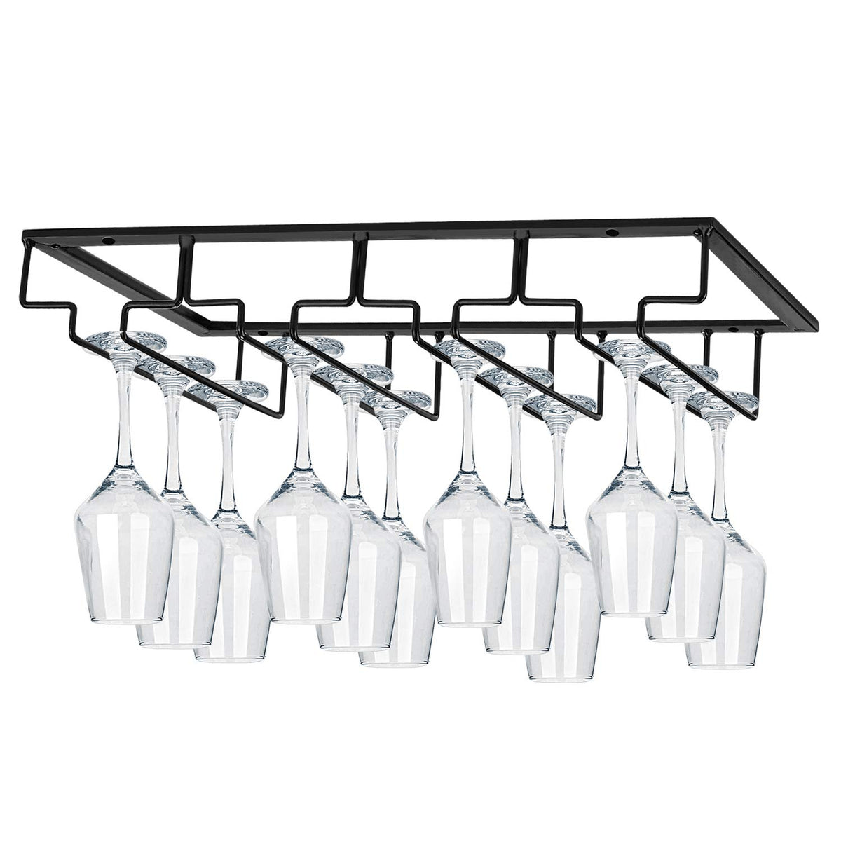 MOCOUM under-cabinet stemware rack with four rows for organized wine glasses