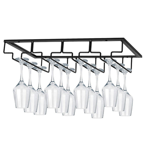 MOCOUM under-cabinet stemware rack with four rows for organized wine glasses
