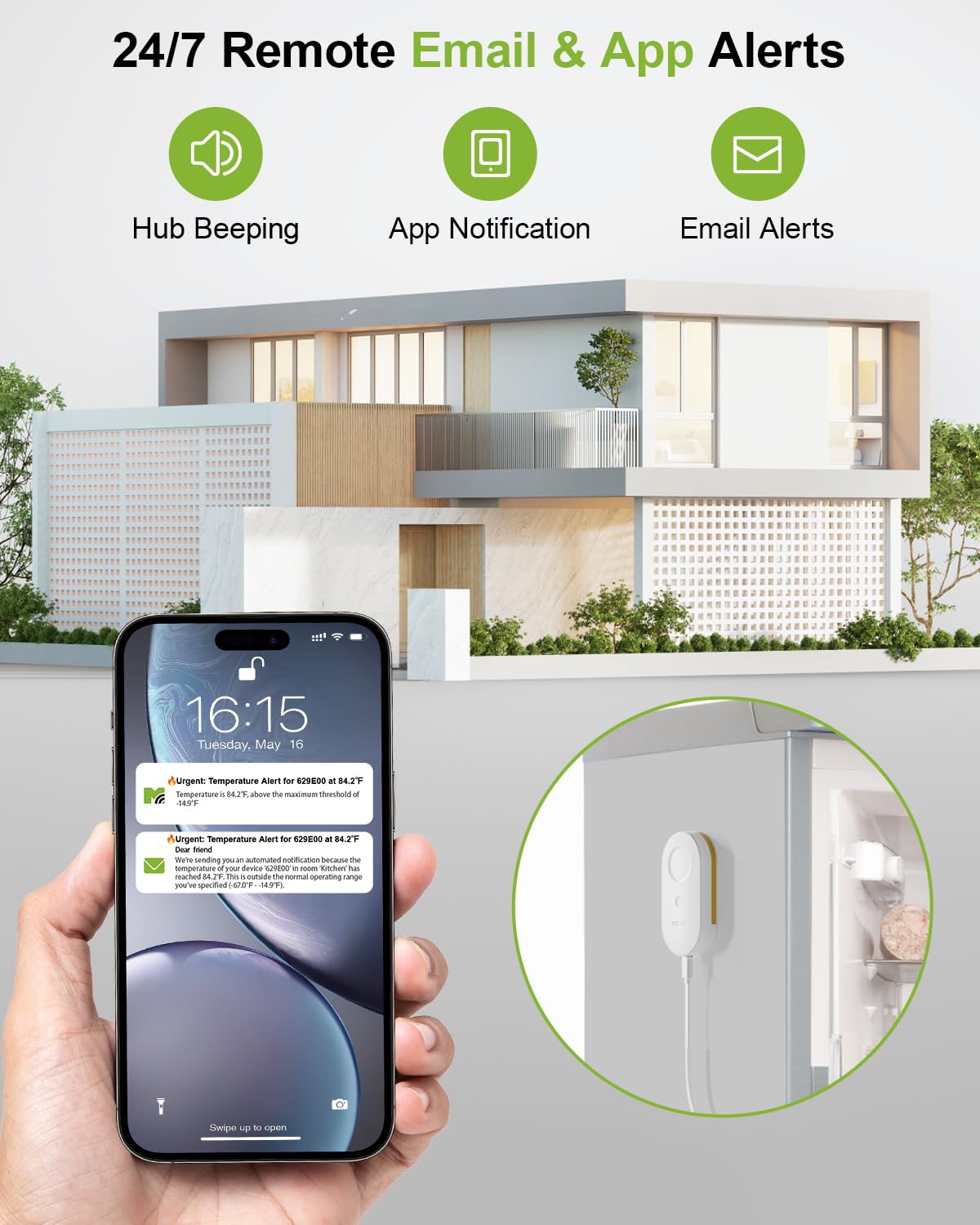 MOCREO remote alerts via app or email for temperatures